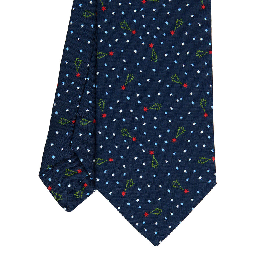 CRAVATTA SARTORIALE IN SETA STAMPATA BLU SCURO